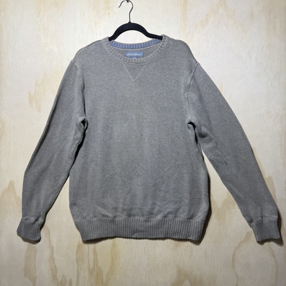 Eddie Bauer Sweater Mens L Gray Crewneck Cotton Knit Casual Pullover‎ - Picture 1 of 8